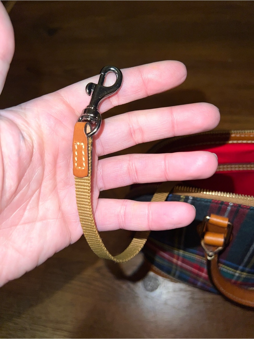 Dooney & Bourke Navy Quiet Luxury Plaid Red Tartan Leather Trim Zip Up Satchel - Picture 12 of 15